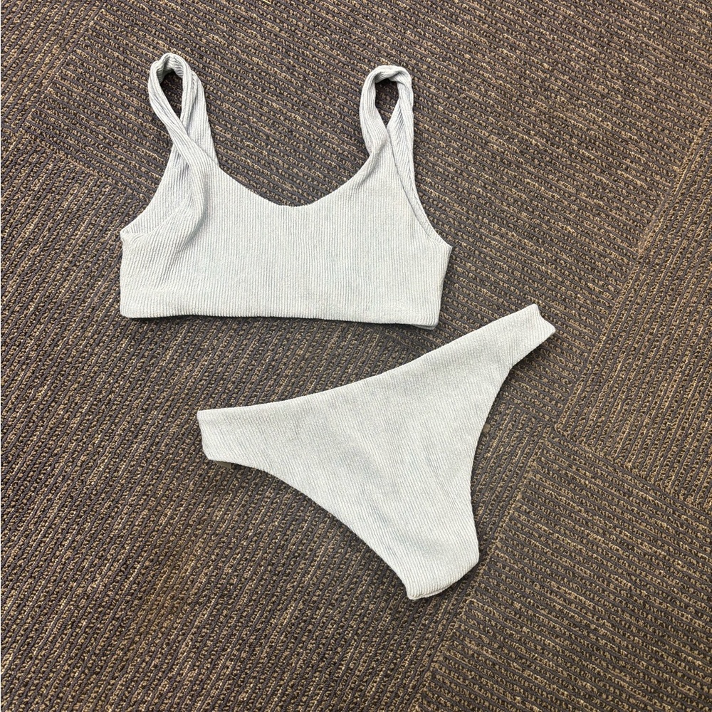 Light Blue Ribbed Bikini Set - Picture 2 of 3